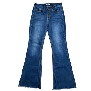 JBD Just Black Denim DP449 Size 29 Blue High Rise Button Fly Flare Jeans Raw Hem
